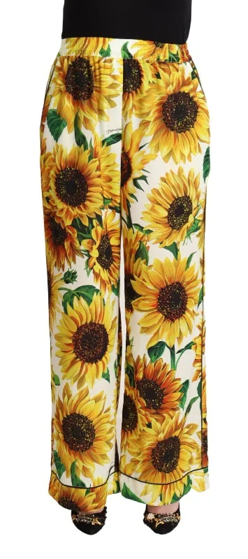 Dolce & Gabbana Elegant Sunflower Wide Leg Women's Pants