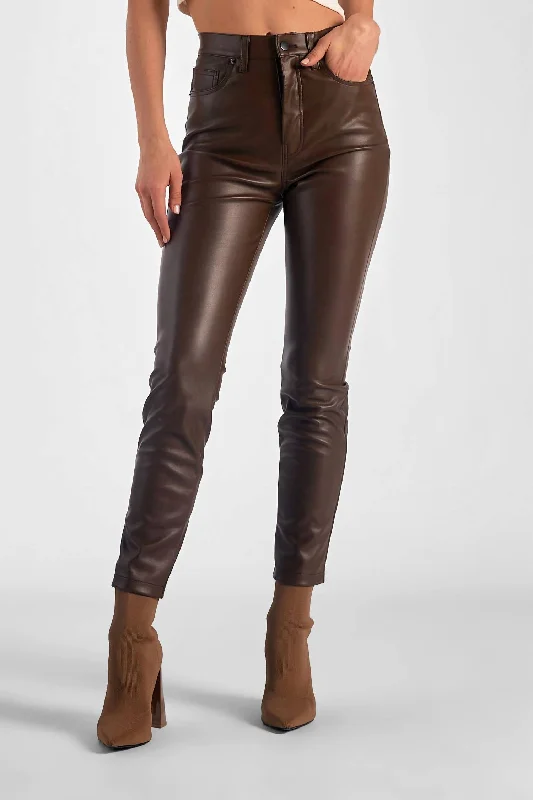 Faux Leather Straight Leg Pant In Brown