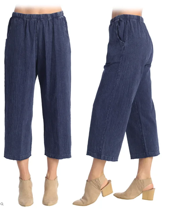 M107 Cropped Crinkle Cotton Pants - Denim