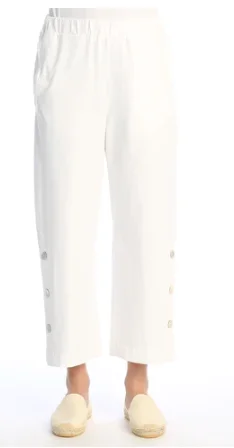 Jess & Jane wk13-Wht Crop Pants with Pockets - Cotton Span Jersey Women's Pant