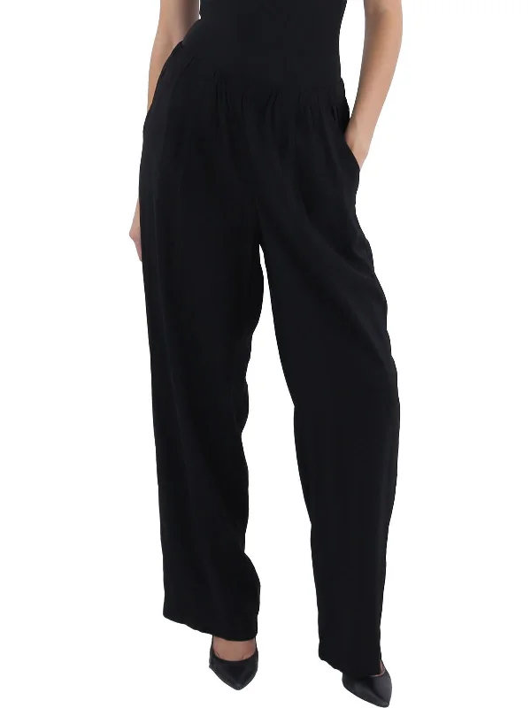 Womens Pleated High Rise Wide Leg Pants