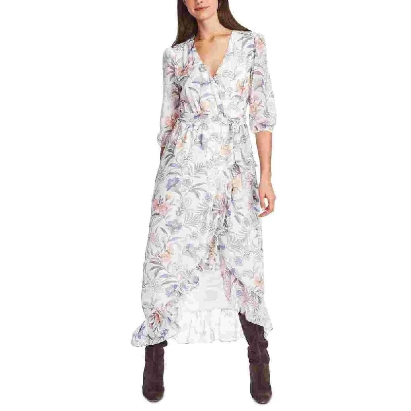 1.STATE Women's Floral Print Wrap Maxi Dress White