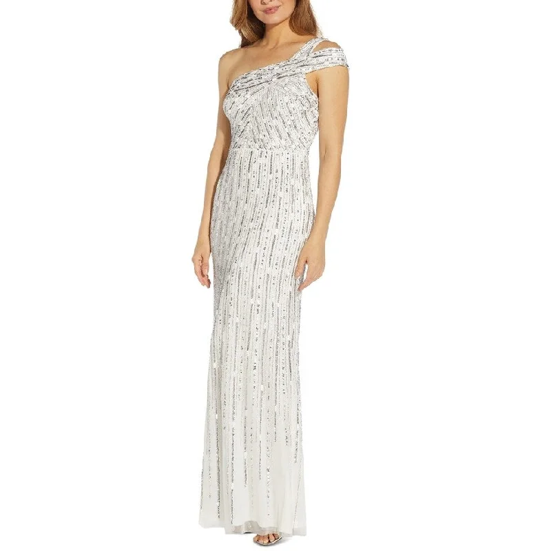 Adrianna Papell Women's One Shoulder Beaded Gown White Size 4