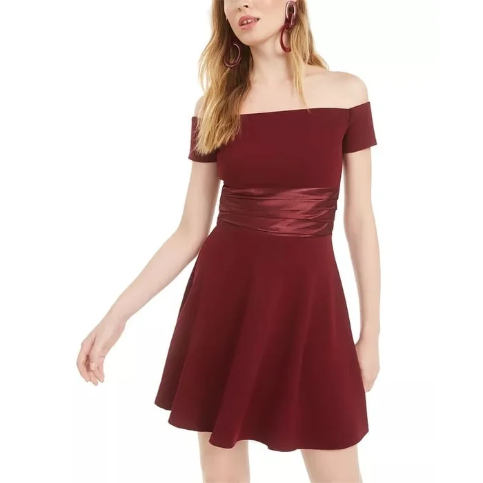 B Darlin Juniors' Off-The-Shoulder Fit & Flare Dress Wine Size 3/4