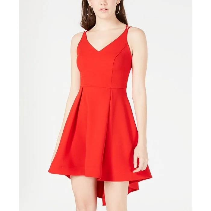 B Darlin Women's Spaghetti Strap V Neck Short Fit Flare Dress Red Size 9-10