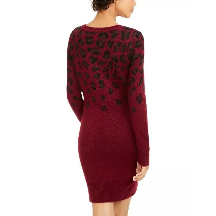 Bcx Juniors' Cheetah-Print Sweater Dress Red Size Large