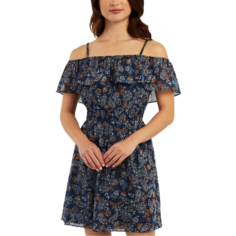 Bcx Junior's Off The Shoulder Dress Blue Size Xx-Small