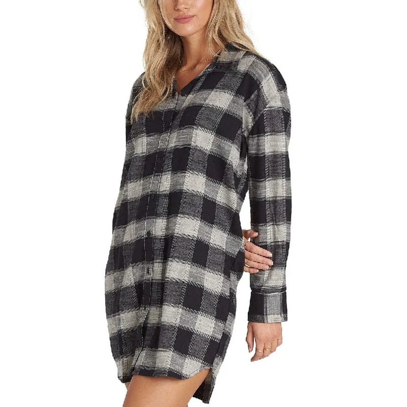 Billabong Women's Casual Buffalo Check Croatia Sun Shirt Dress Black Size Small