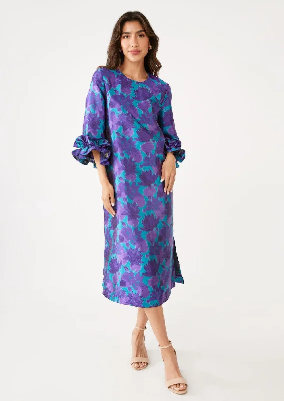 Bronwyn Dress Purple Floral Silhouette Jacquard