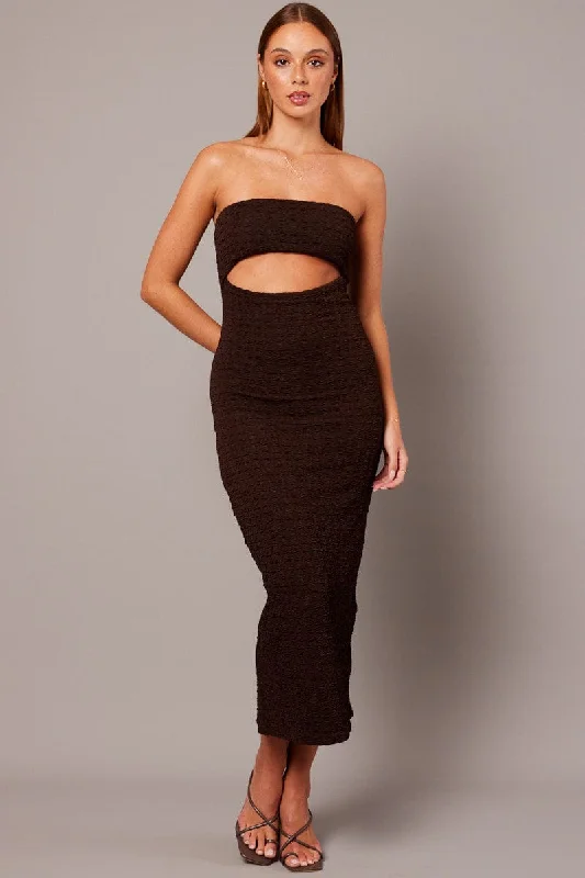 Brown Bodycon Dress Textured