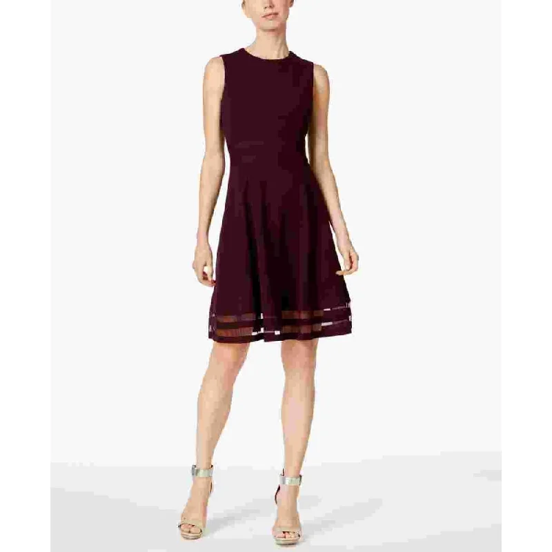 Calvin Klein Women's Illusion Trim Fit & Flare Dress Wine Size 2