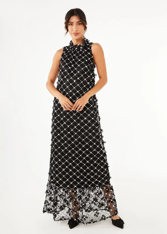 Camille Gown Black Sequin Lattice Lace