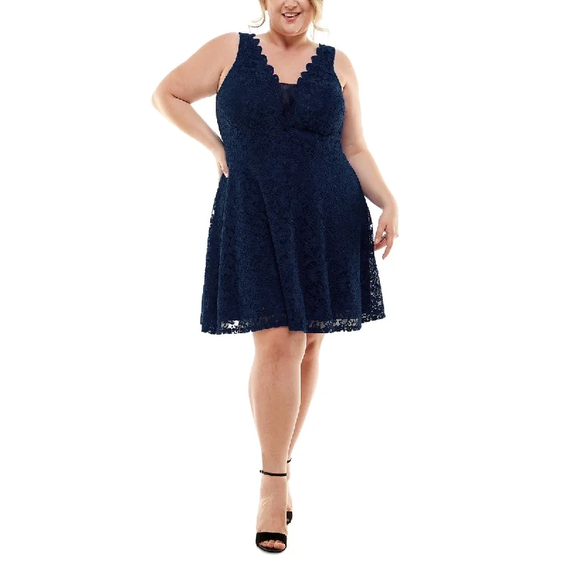 City Studio Women's Plus Lace Knee Length Fit & Flare Dress Blue Size 16W