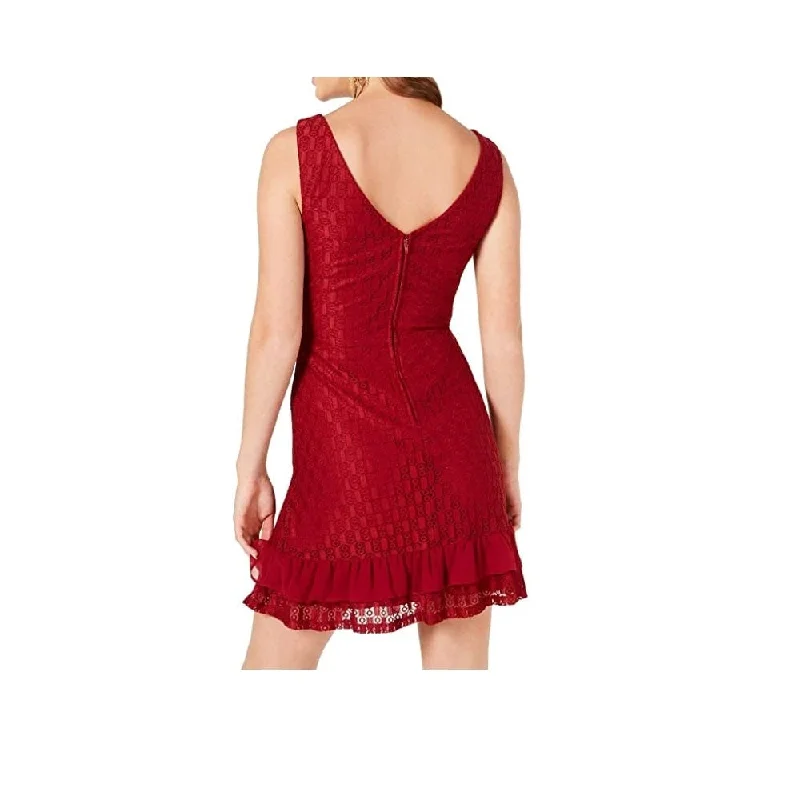 City Studios Juniors' Lace Flounce Dress Red Size 0