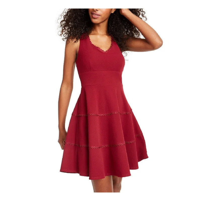 City Studios Women's Tiered Fit Flare Dress Wine Size 3