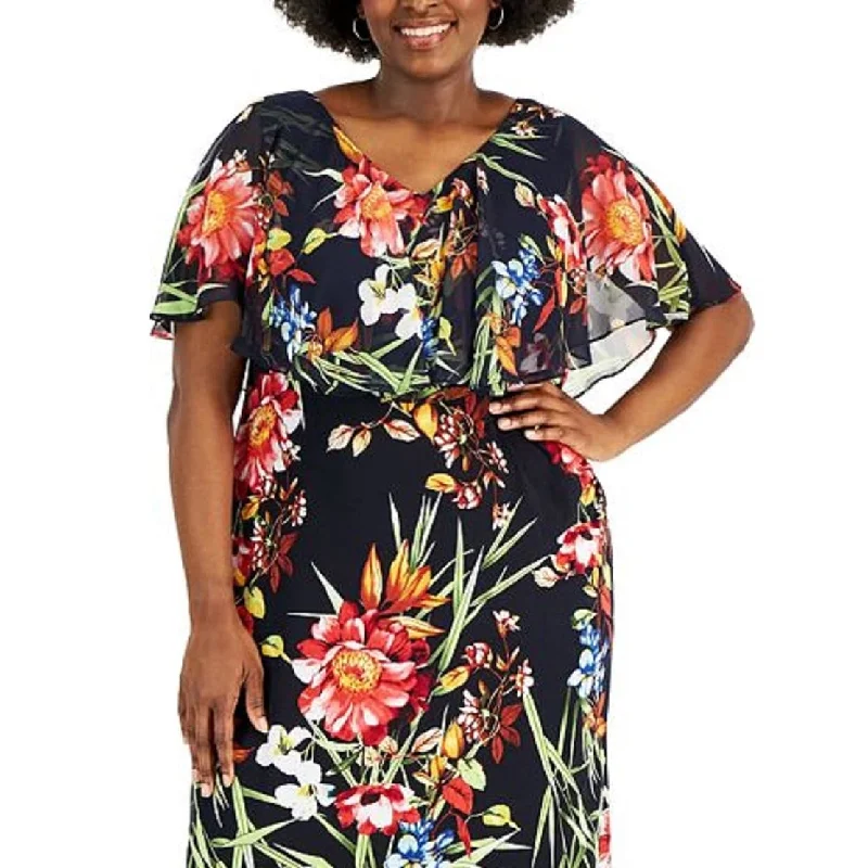 Connected Women's Printed Popover Detail Maxi Dress Blue Size 20W