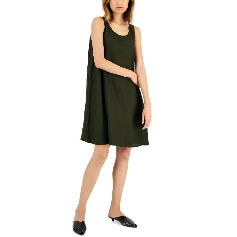 Eileen Fisher Women's Organic Linen Scoop Neck Dress Green Size X-Large