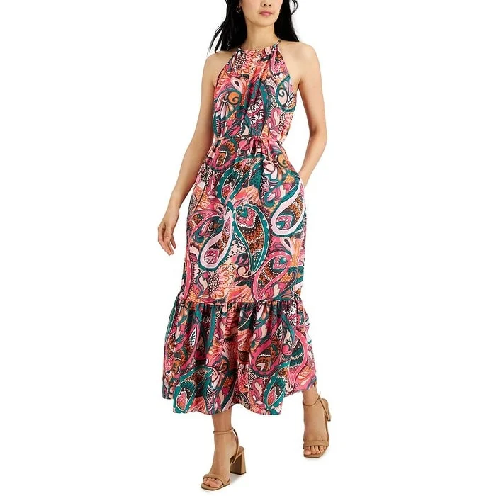 INC International Concept Women's Printed Long Maxi Dress Pink Size 10