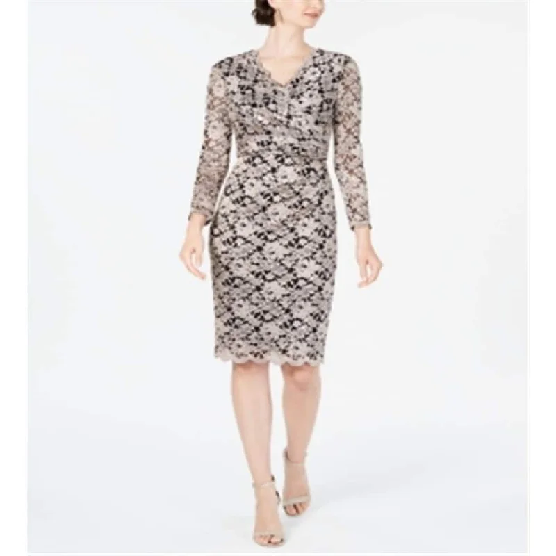 Jessica Howard Women's Floral 3/4 Sleeve V Neck Cocktail Dress Brown Size 6