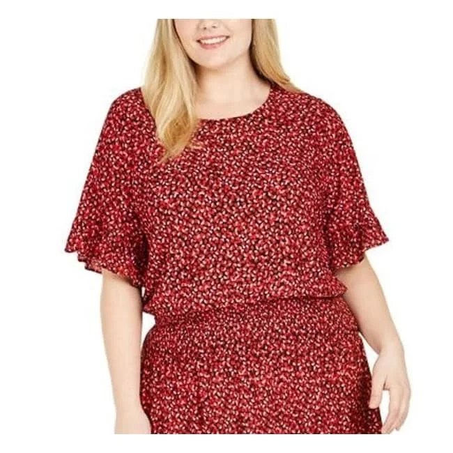 Michael Kors Women's Plus Printed Petal Fit & Flare Dress Red Size 0X