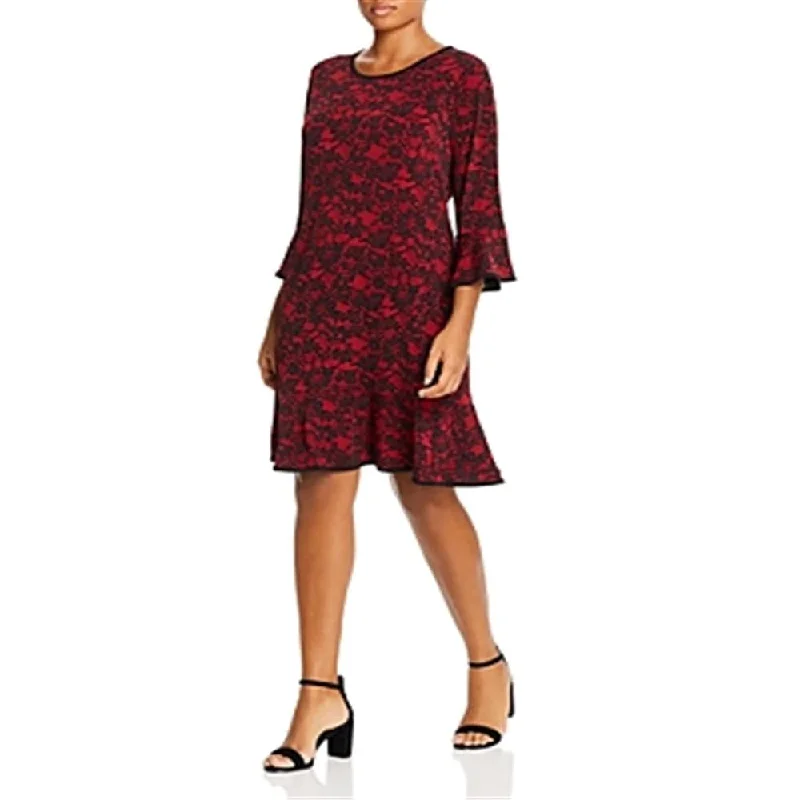 Michael Kors Women's Printed Shift Flounce Dress Red Size XL