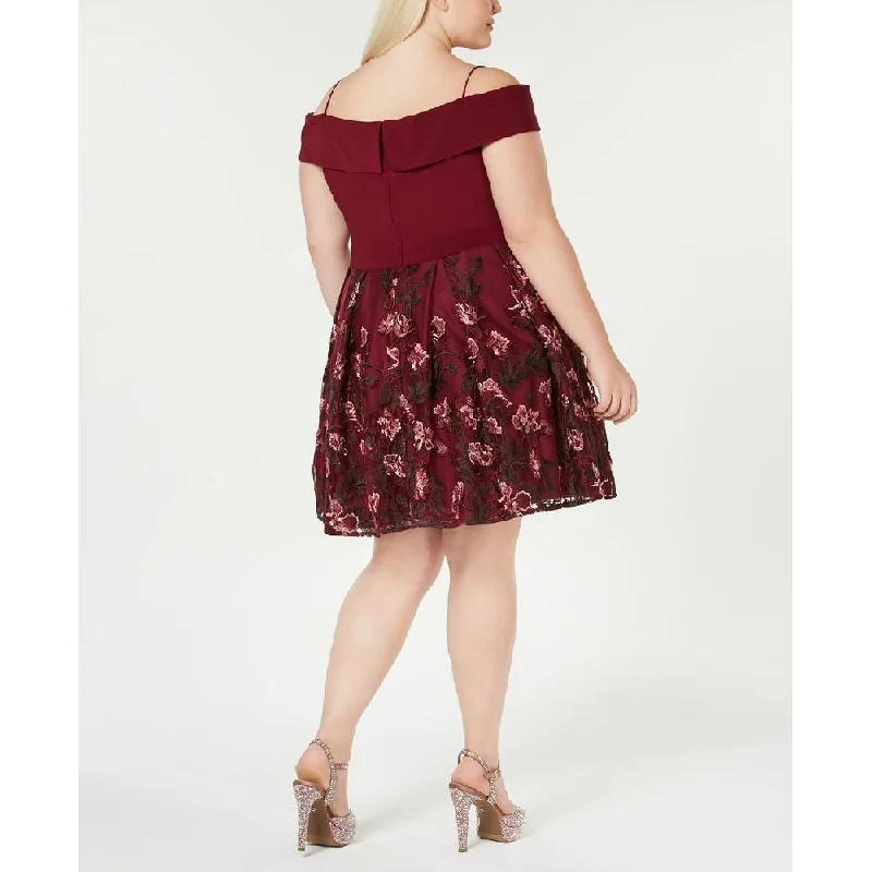 Morgan & Company Women's Floral Off Shoulder Above The Knee Party Circle Dress Red Size 20W