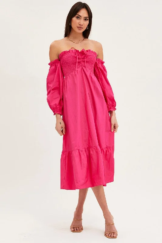 Pink Dress Off Shoulder Maxi