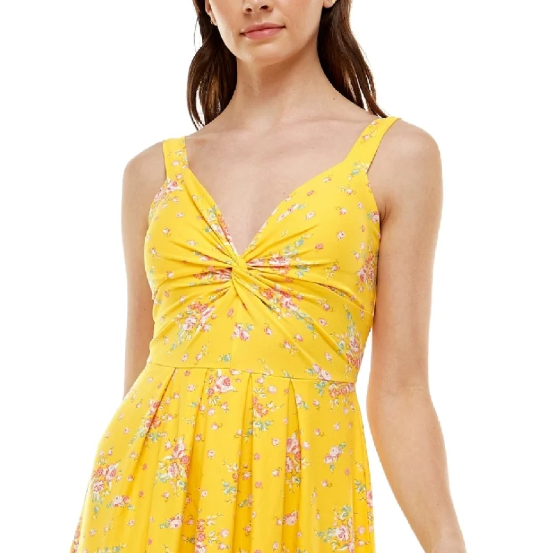 Planet Gold Junior's Floral Print Smocked Back Dress Yellow Size Medium