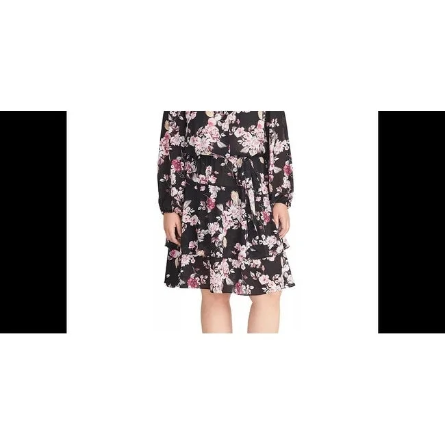 Rachel Roy Women's Plus Ally Floral Print Long Sleeve Dress Black Size 1X