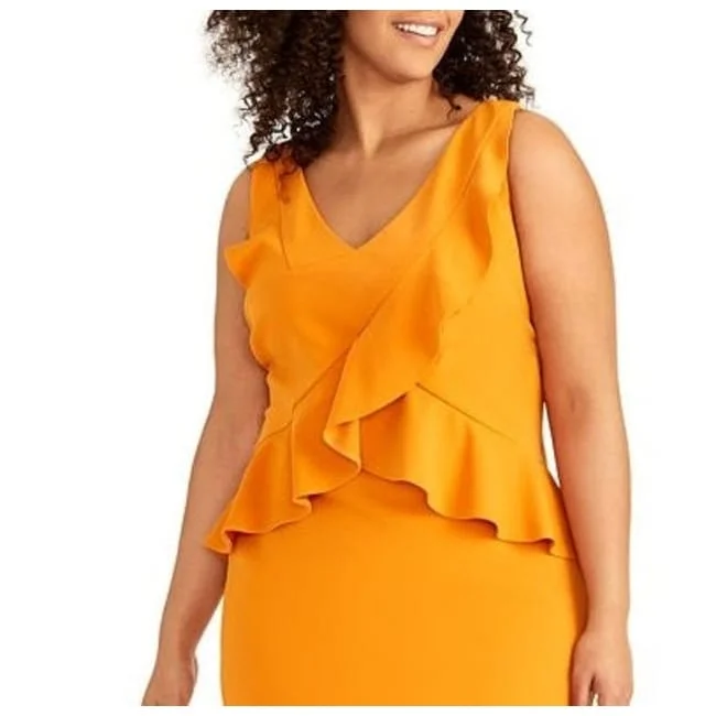 Rachel Roy Women's Sleeveless Midi Dress Orange Size 14W