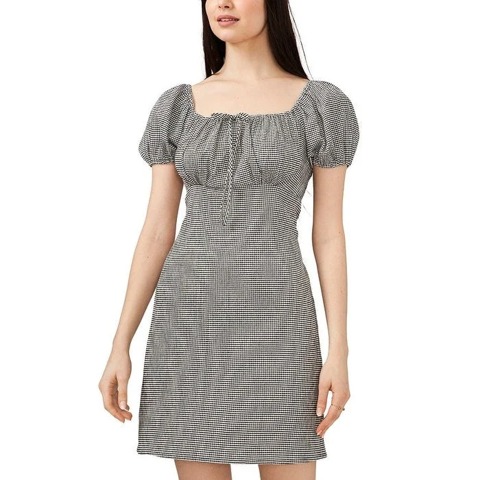 Riley & Rae Women's Square Neck Check Print Dress Gray