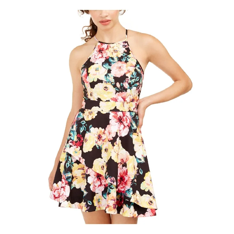 Speechless Women's Floral Halter Fit & Flare Dress Black Size 1