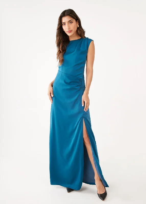 Stefanie Dress Deep Blue Satin