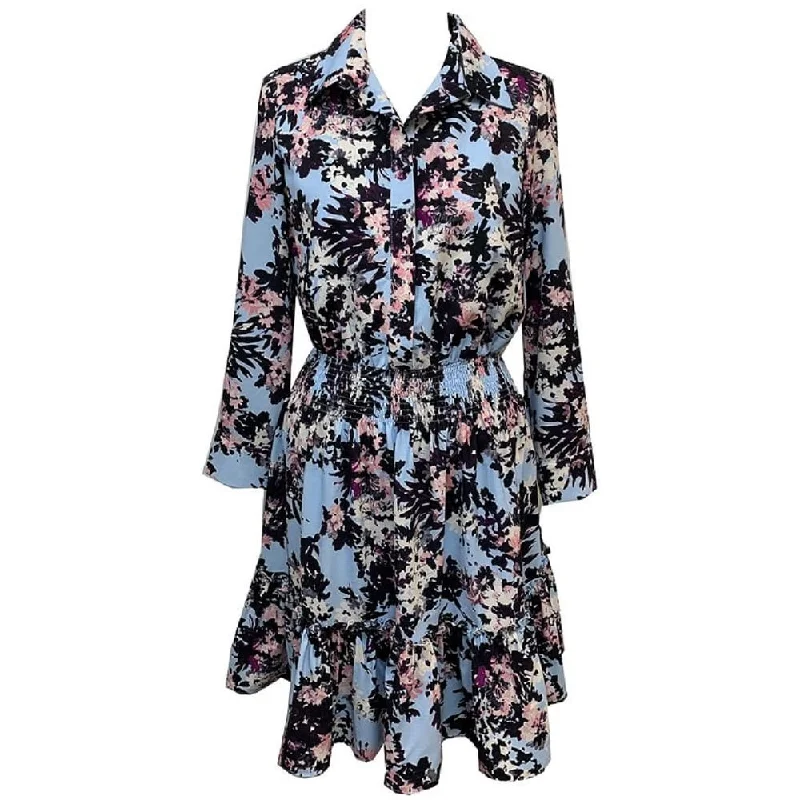 Taylor Women's Floral Print Flared Shirtdress Blue Size 6