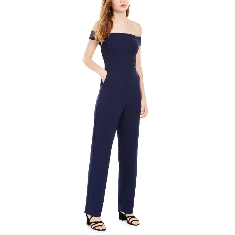 Teeze Me Juniors' Off-The-Shoulder Jumpsuit Navy Size 0