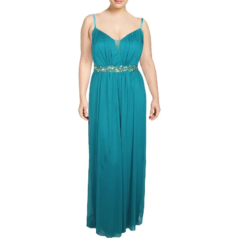 Teeze Me Women's Plus Embellished Ruched Evening Dress Green Size 16