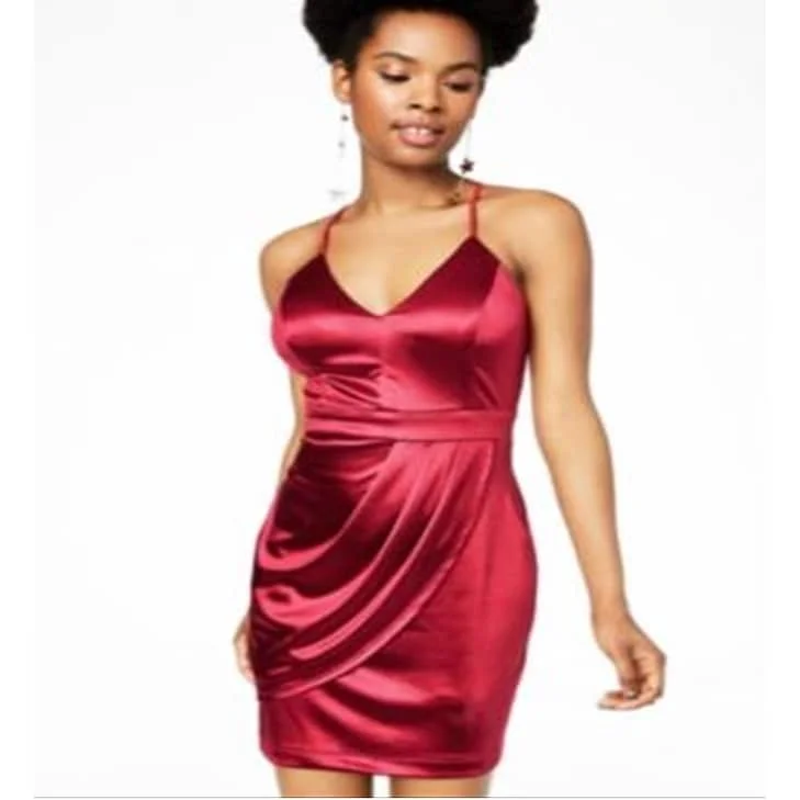 Teeze Me Women's Spaghetti Strap Mini Body Con Cocktail Dress Red Size 9