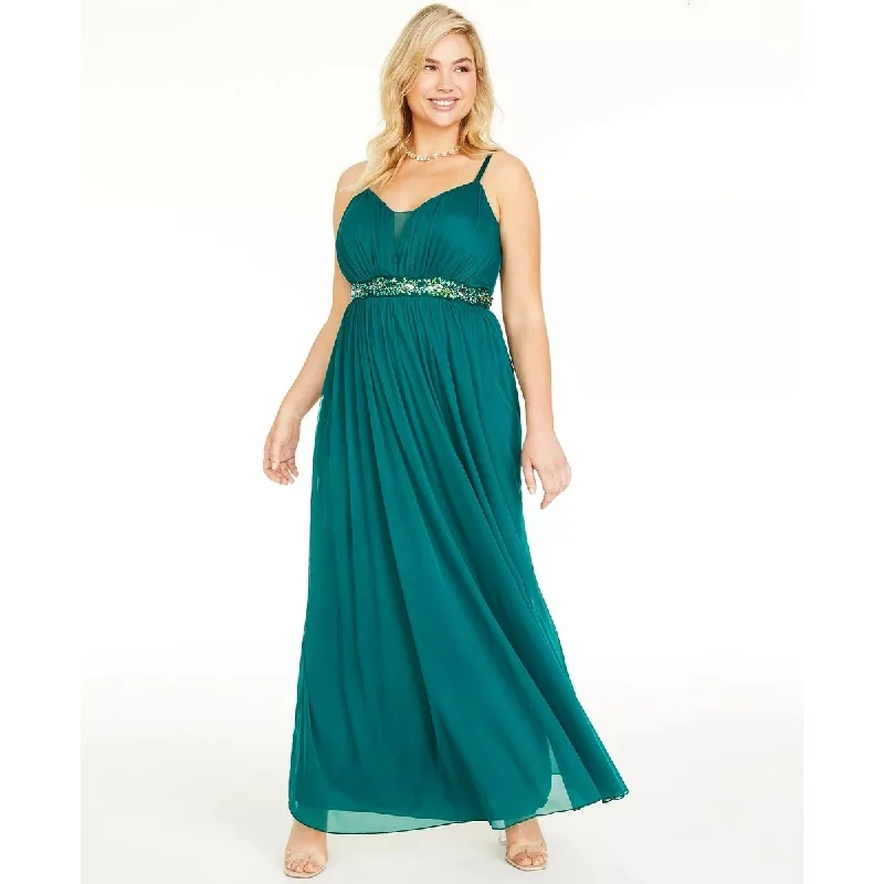 Teeze Me Women's Trendy Rhinestone Trim Gown Green Size 14