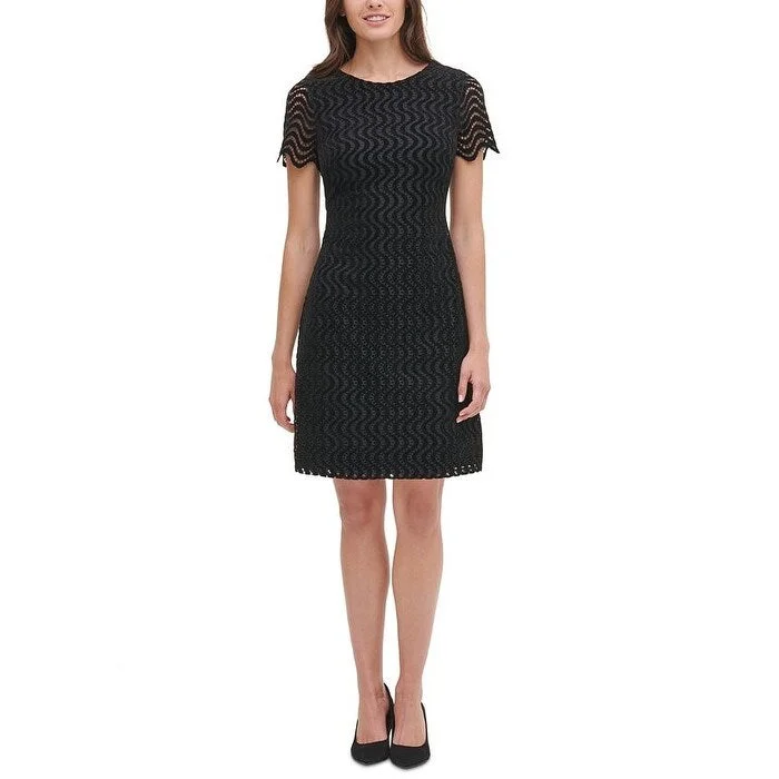 Tommy Hilfiger Women's Fleece Lace Shift Dress Black Size 18