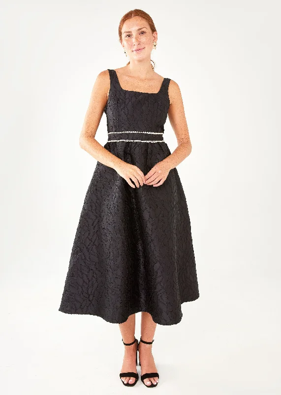 Victoria Dress Black Textured Satin Jacquard