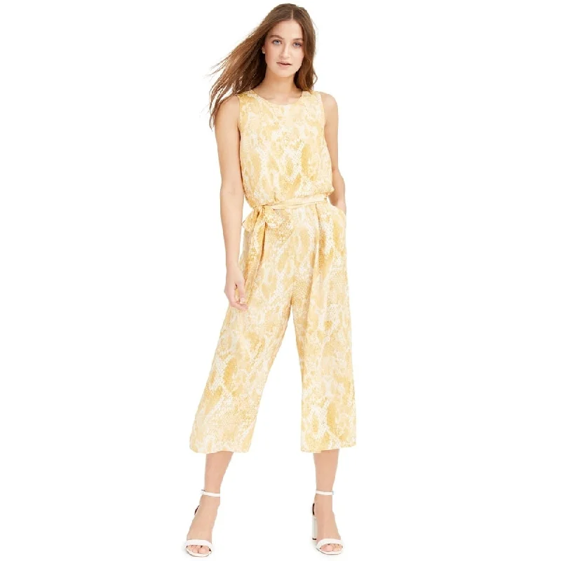 Vince Camuto Women's Snake-Embossed Cropped Jumpsuit Yellow Size 16