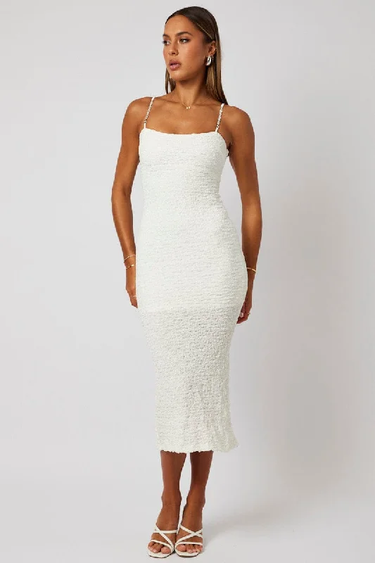 White Textured Bodycon Dress