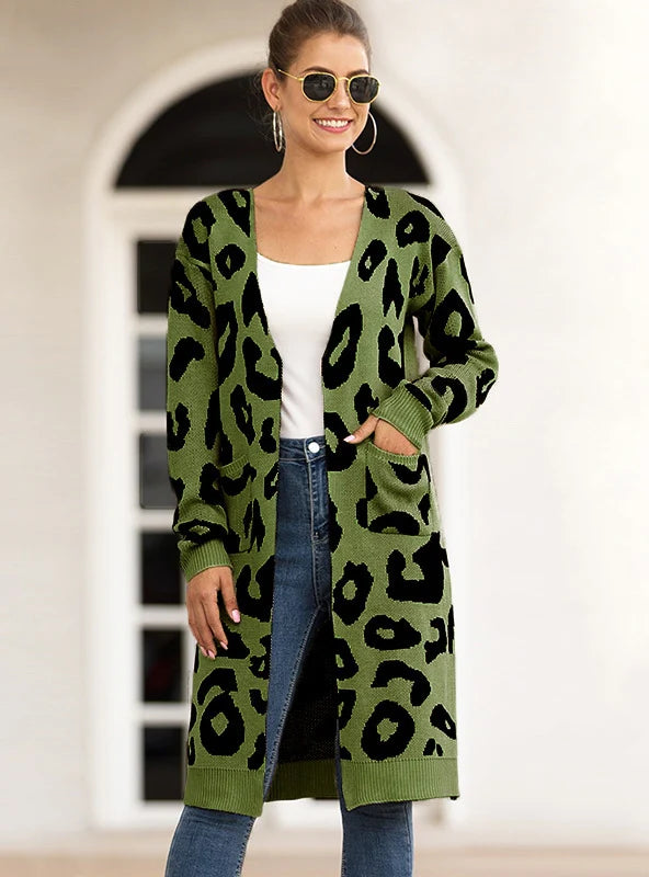 CAMO CARDIGAN LEOPARD PRINT SWEATER COAT