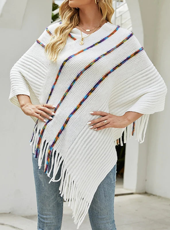 COLORFUL FRINGE SWEATER CLOAK