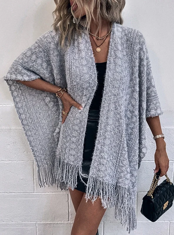 CROCHETED KNITTED FRINGED CLOAK SHAWL