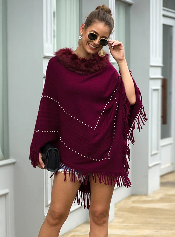 FRINGE COLLAR BEADED SHAWL CLOAK