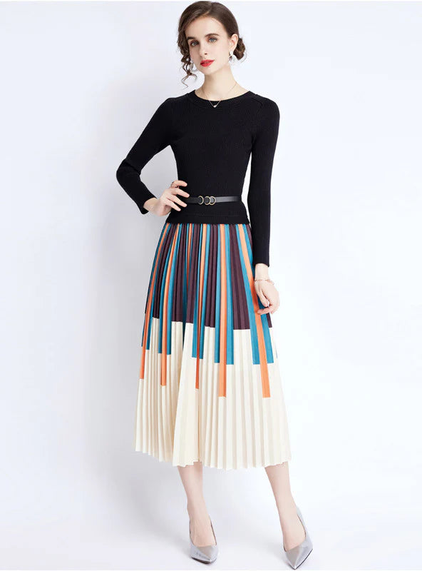 GRADIENT FAKE TWO-PIECE STITCHING DRESS