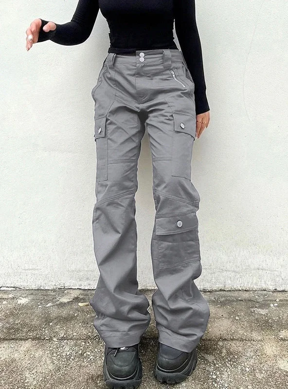 GRAY MULTI-POCKET LOW WAIST JEANS