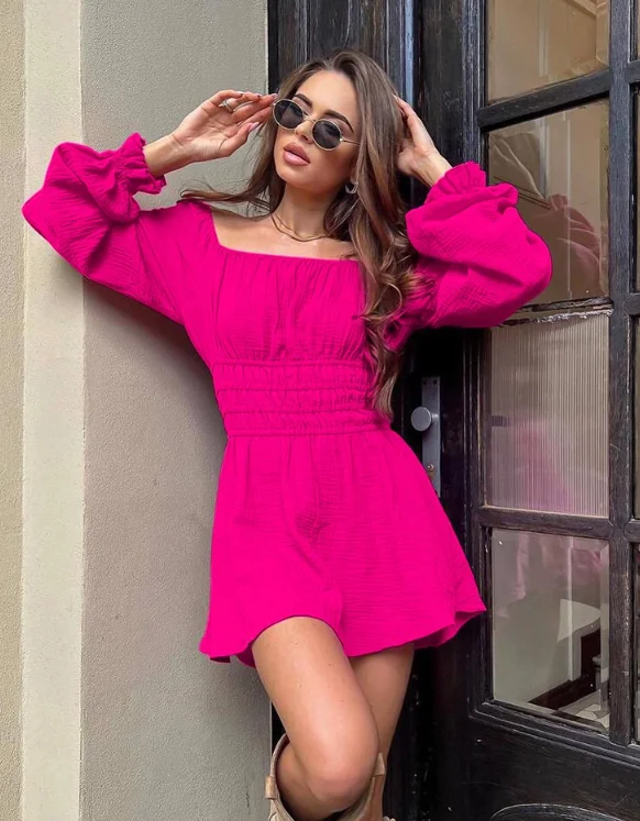 High Waist Mini Dress Female Pink Dress A-Line Short Autumn Dresses