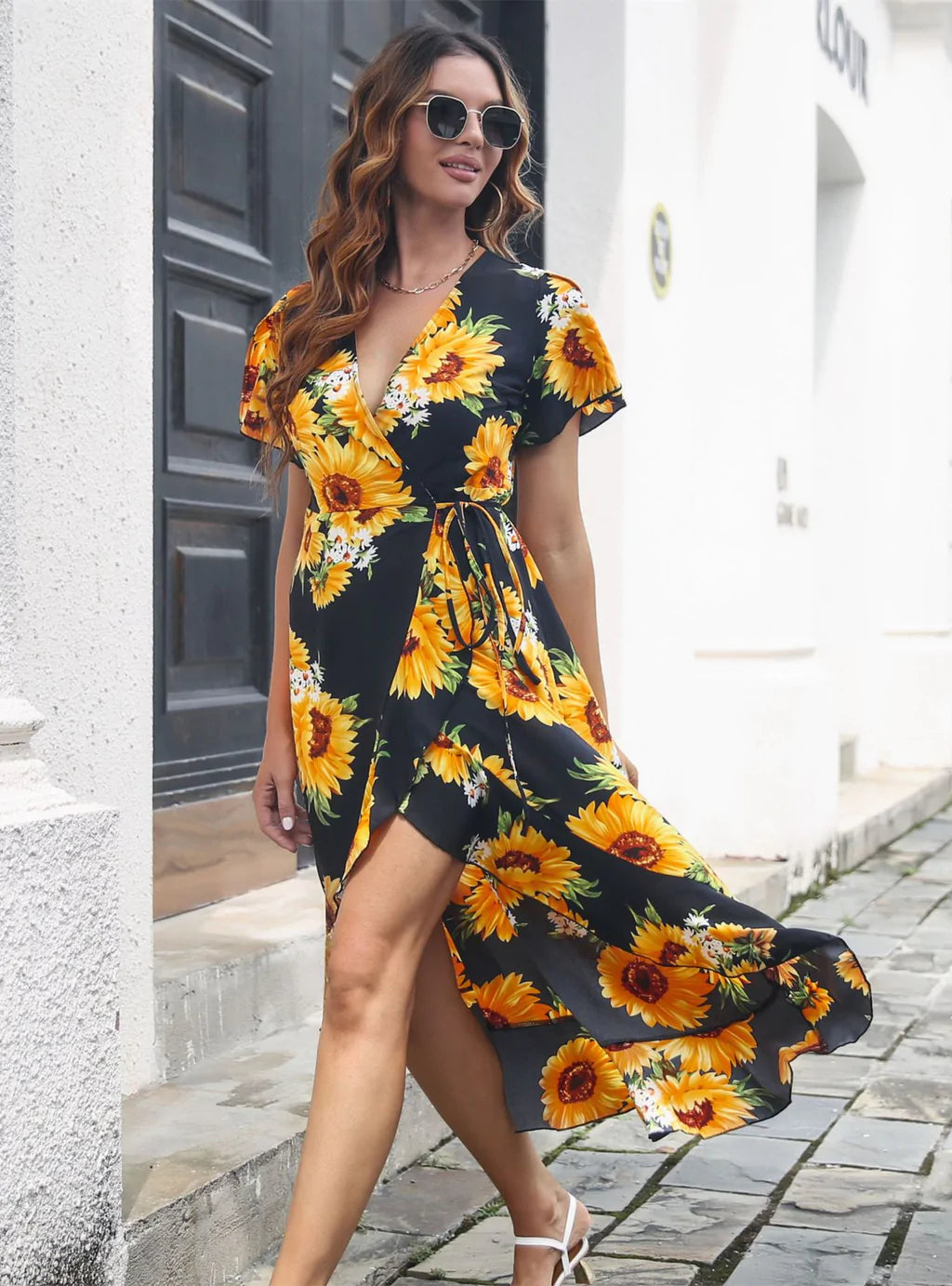 HOLIDAY PRINTED FLOUNCE BOHEMIAN DRESS